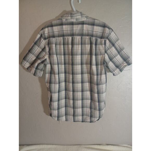 Carhartt Shirt Mens Medium Green Button Up Relaxed Fit Plaid Short Sleeve Pocket - Picture 2 of 5